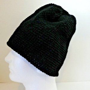 Black Wool Slouch Baggy Beanie Hat Dreads Cap Handmade Crochet Hand Knit OS